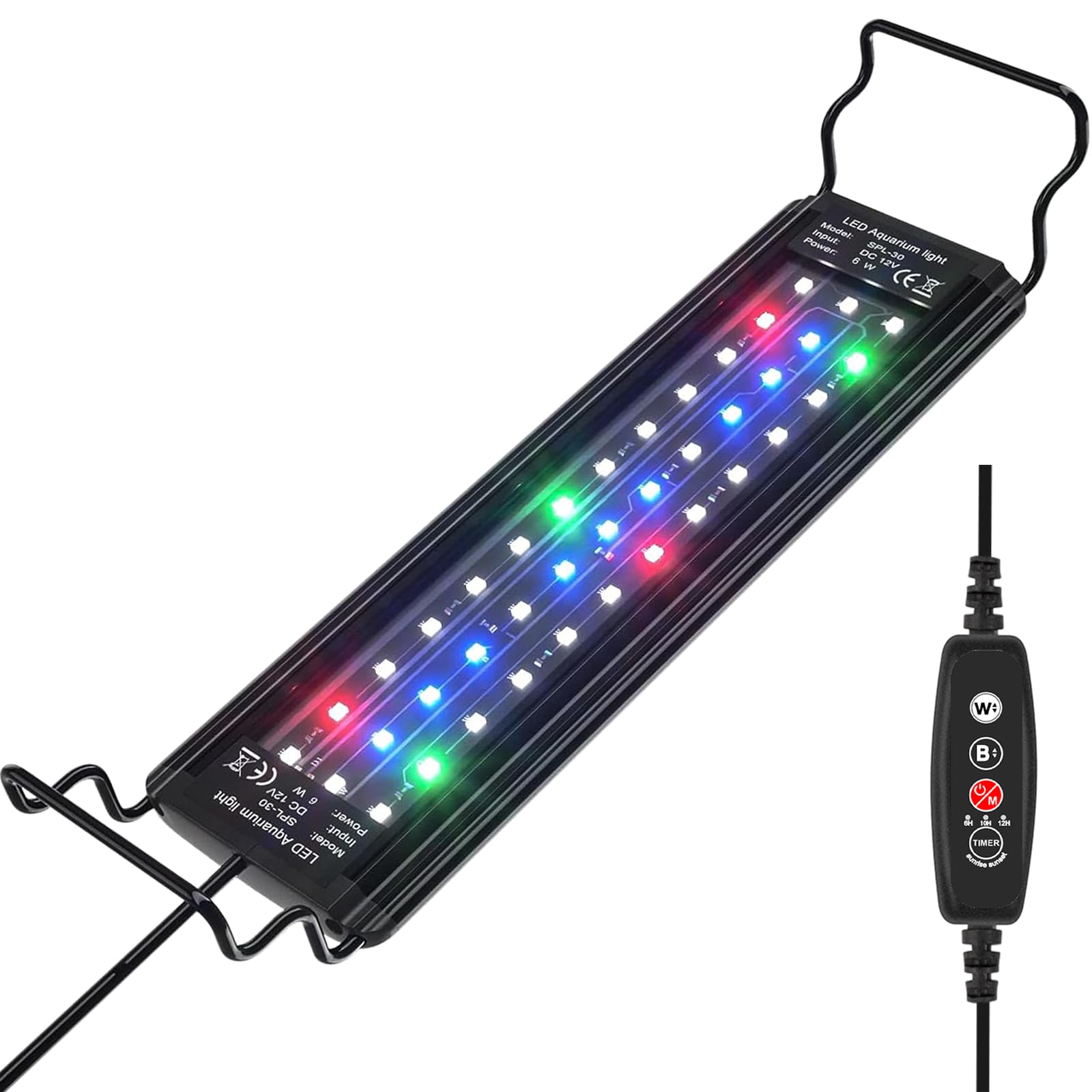 Аквариумный светильник DEWEL Светодиодный аквариумный светильник Светодиодный аквариумный светильник Аквариумный светильник для тропических рыбок Таймер Водонепроницаемый 3 режима освещения 10 уровней яркости чёрный
